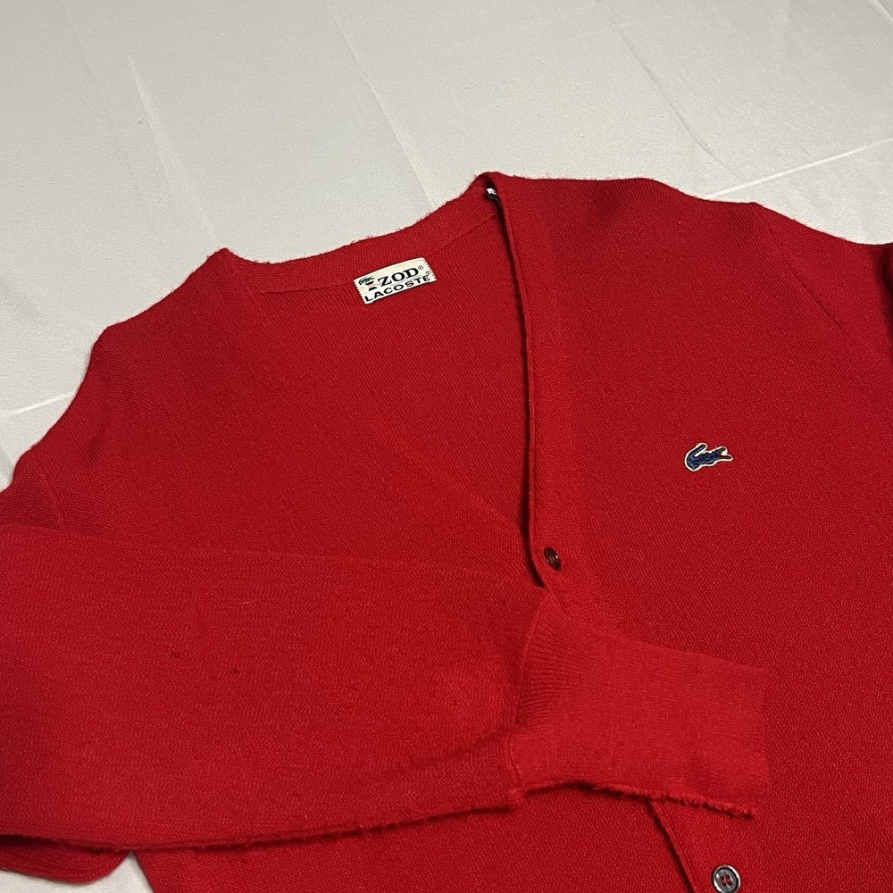 Vintage Izod Lacoste Sweater Mens XL Red Button Cardigan Crocodile 80s